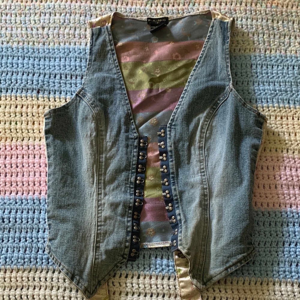 FANG Denim Vest with Multicolor Lining